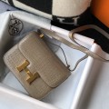 「#4300」Hermès Brown Crocodile Pattern Constance Gold Buckle Bag 19cm