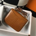 「#4301」 Hermès Golden Brown Crocodile Pattern Constance Gold Buckle Bag 19cm