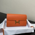 「#4308」 Hermès Orange Constance Gold Buckle Crossbody Bag 20cm