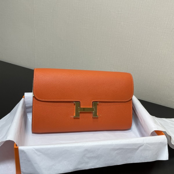 「#4308」 Hermès Orange Constance Gold Buckle Crossbody Bag 20cm
