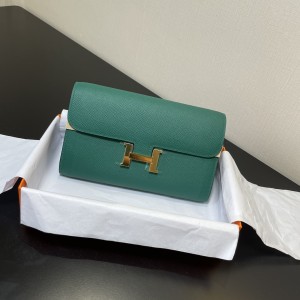 「#4309」Hermes Velvet Green Constance Gold Buckle Crossbody Bag 20cm