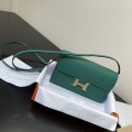 「#4309」Hermes Velvet Green Constance Gold Buckle Crossbody Bag 20cm