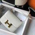 「#4312」 Hermès White Crocodile Pattern Constance Gold Buckle Stewardess Bag 19cm 「#4312」 Hermès White Crocodile Pattern Constance Gold Buckle Stewardess Bag 19cm