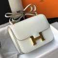 「#4312」 Hermès White Crocodile Pattern Constance Gold Buckle Stewardess Bag 19cm 「#4312」 Hermès White Crocodile Pattern Constance Gold Buckle Stewardess Bag 19cm