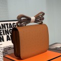 「#4315」Hermès Brown Ostrich Grain Leather Constance Gold Buckle Stewardess Bag 19cm