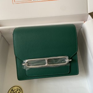 「#4039」Hermes pig nose bag Roulis peacock green silver buckle 19cm