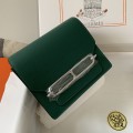 「#4039」Hermes pig nose bag Roulis peacock green silver buckle 19cm