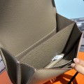 「#4319」Hermès Grey Ostrich Grain Leather Constance Gold Buckle Stewardess Bag 19cm