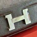 「#4321」 Hermès Black Lizard Grain Leather Constance Silver Buckle Stewardess Bag 19cm