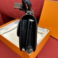 「#4321」 Hermès Black Lizard Grain Leather Constance Silver Buckle Stewardess Bag 19cm