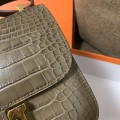 「#4323」 Hermès Constance Elephant Grey Crocodile Pattern Gold Buckle Bag 19cm