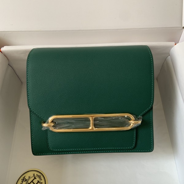 「#4040」Hermes pig nose bag Roulis peacock green gold buckle 19cm 「#4040」Hermes pig nose bag Roulis peacock green gold buckle 19cm