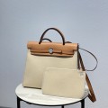 「#4329」 Hermès Beige and White Herbag 31CM