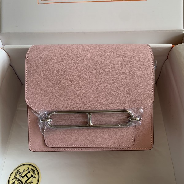 「#4040」Hermes Pig Nose Bag Roulis Girlish Pink Silver Buckle 19cm