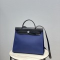 「#4334」 Hermès dark blue colorblock Herbag 31CM