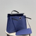 「#4334」 Hermès dark blue colorblock Herbag 31CM