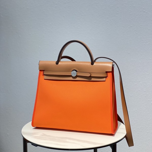 「#4340」 Hermès Vibrant Orange Colorblock Herbag 31CM